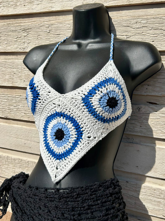 Evil Eye Bandana Top - White